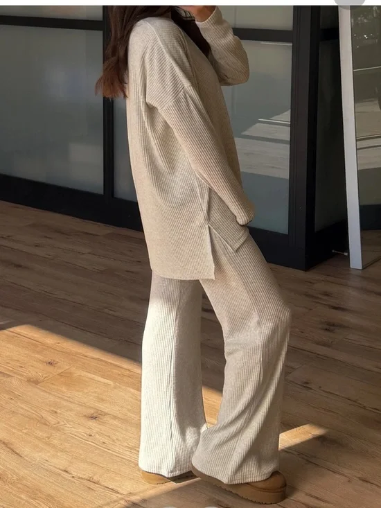 Shop Talulah Always Cozy Ribbed set - Oat - Picture 4 of 5